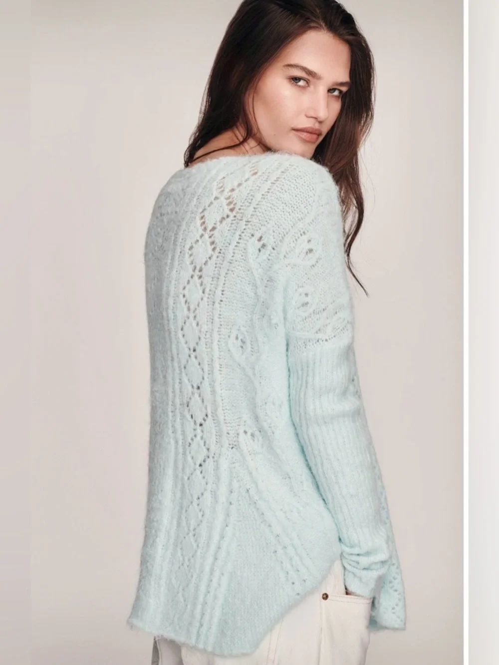 Anthropologie Pale Blue Open-Knit Scoop Neck Sweater - Picture 3 of 6